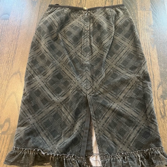 VTG Free People Ruffled Midi Skirt Sz 4 Dark Gray/ Black Plaid - Picture 2 of 6